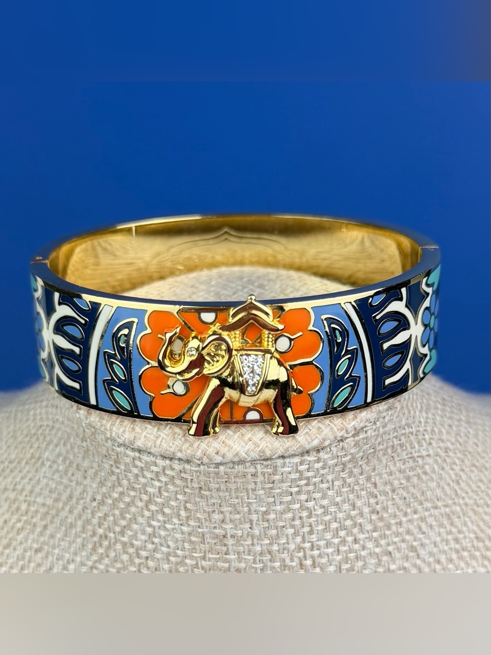 Spartina 449 Gold Enamel Elephant Hinged Bangle Bracelet